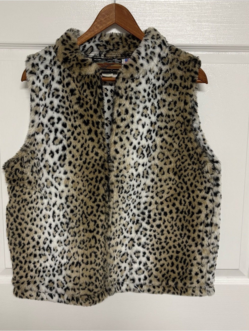 Leopard Print Faux Fur Vest - Women's Tan/Black